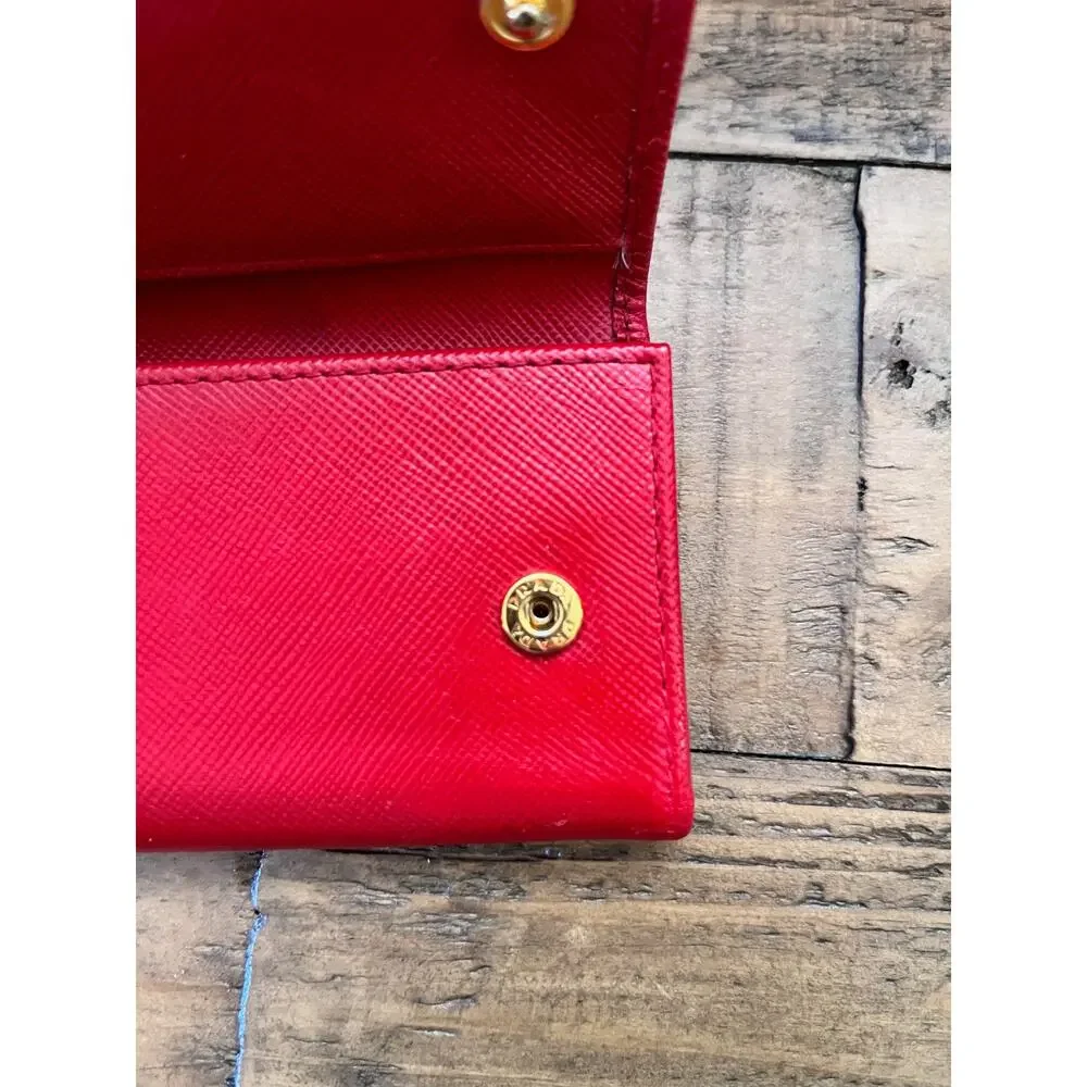 PRADA Red Saffiano leather key holder/card case double snaps (repainted)